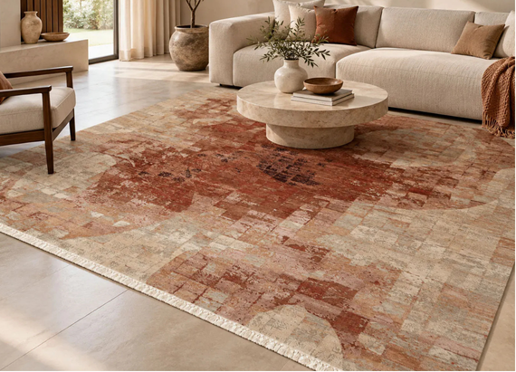 Side-by-Side Visual / Split Banner - Image showcasing a Living Room Rug Layout