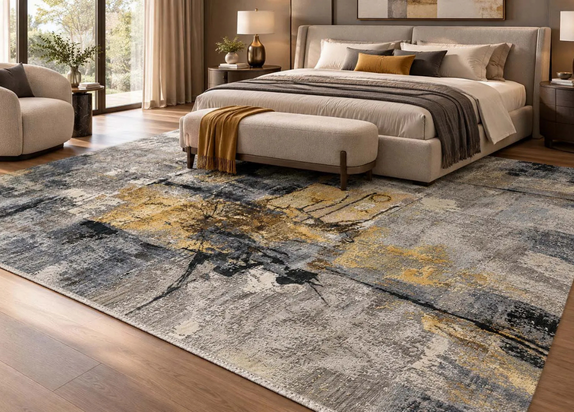 Side-by-Side Visual / Split Banner - Image showcasing a Bedroom Rug Layout