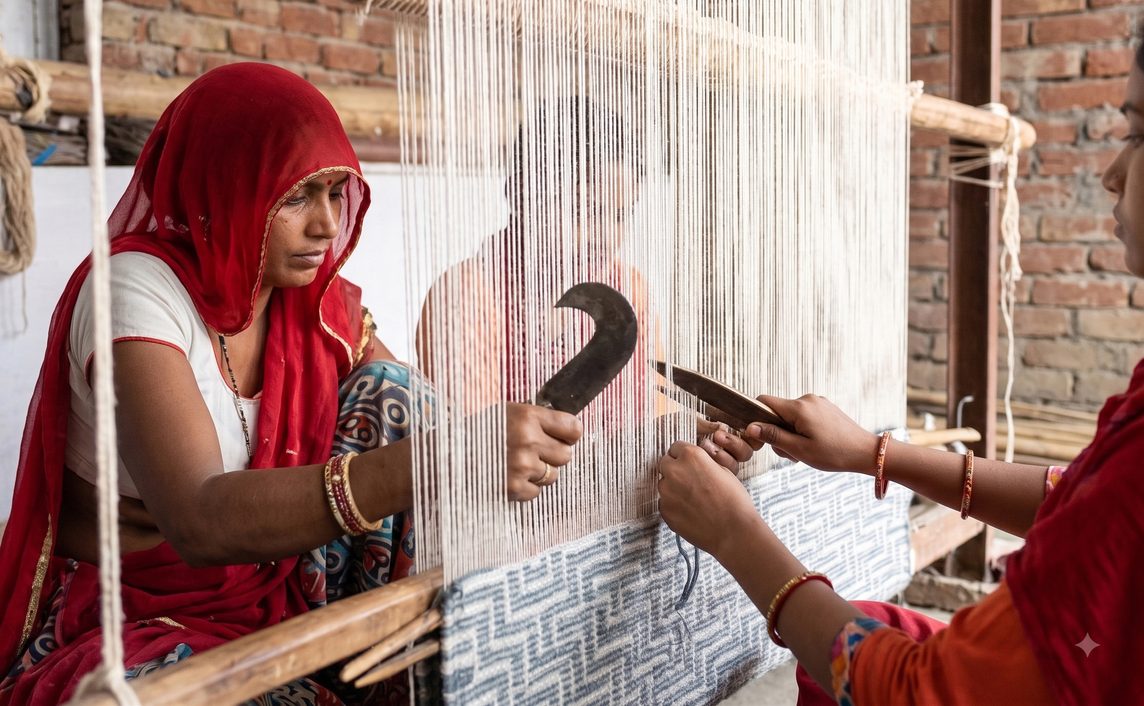 Artisan weaving a handmade rug